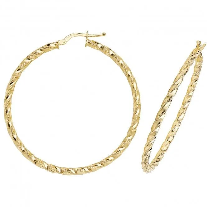 9ct Yellow Gold 50mm Diamond-Cut Hoop Earrings ER952