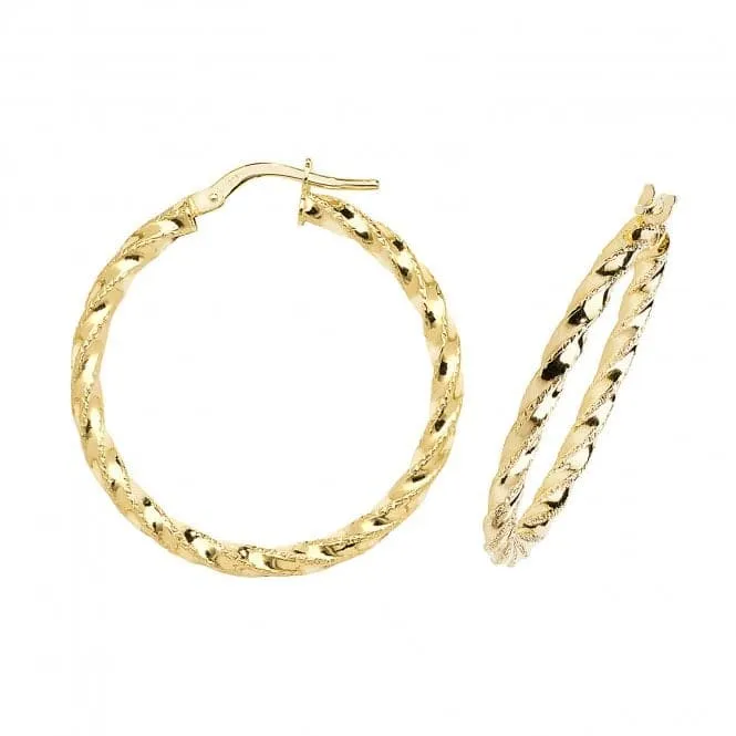 9ct Yellow Gold 50mm Diamond-Cut Hoop Earrings ER952