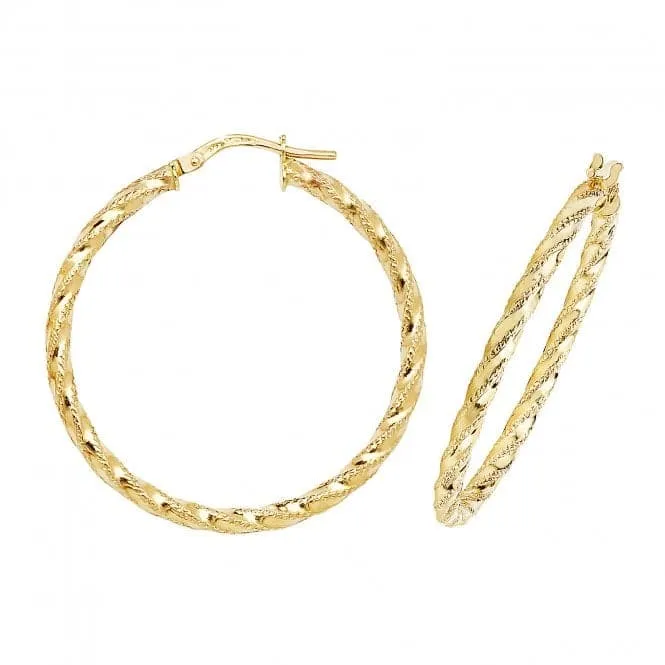 9ct Yellow Gold 50mm Diamond-Cut Hoop Earrings ER952