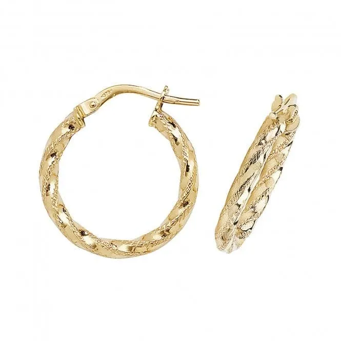 9ct Yellow Gold 50mm Diamond-Cut Hoop Earrings ER952