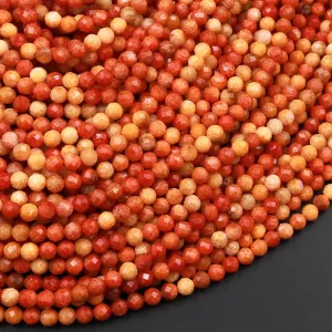 AAA Faceted Natural Golden Orange Red Fossil Coral  2mm 3mm Round Beads 15.5" Strand