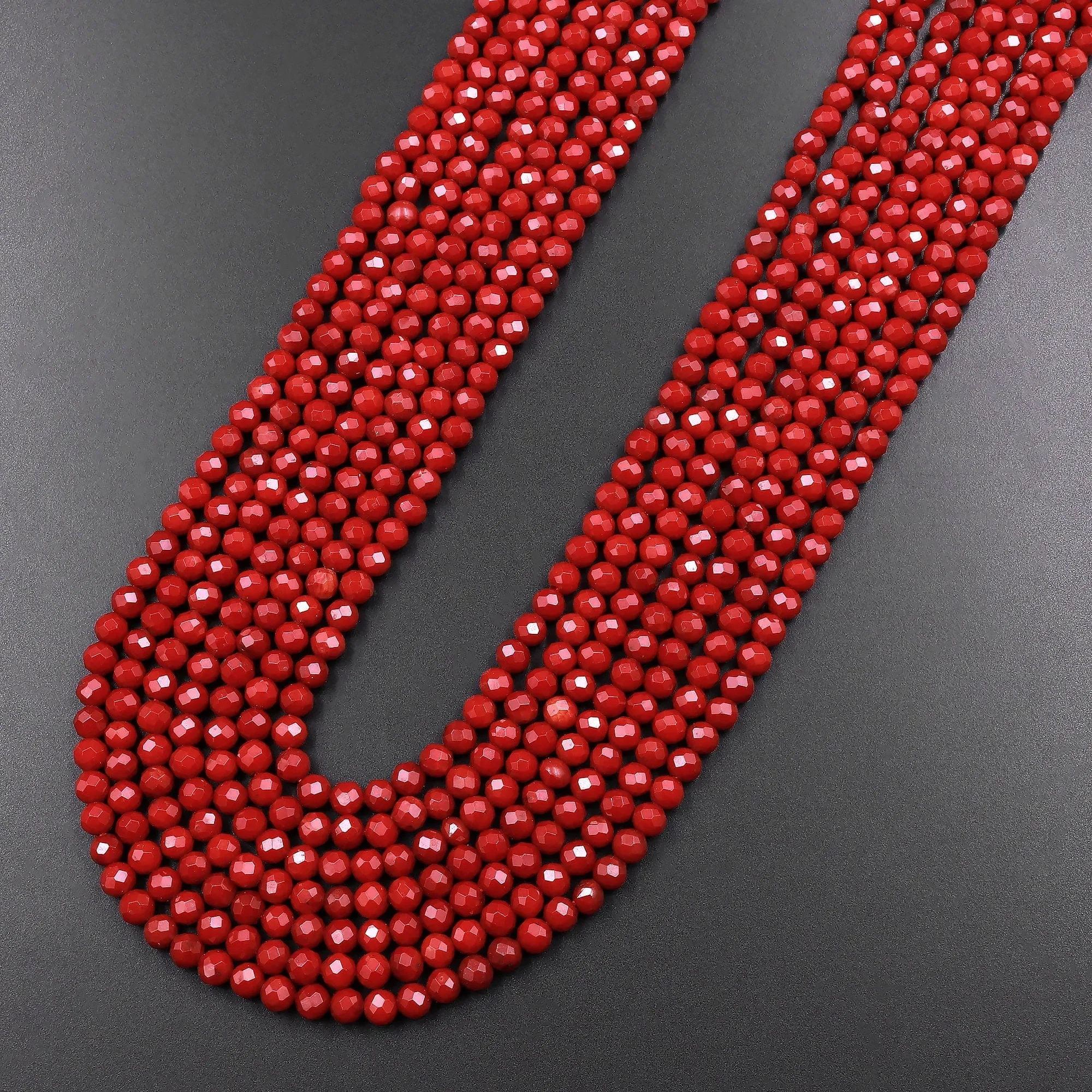 AAA Faceted Red Coral 2mm 3mm 4mm 6mm Round Beads Gemstone 15.5" Strand