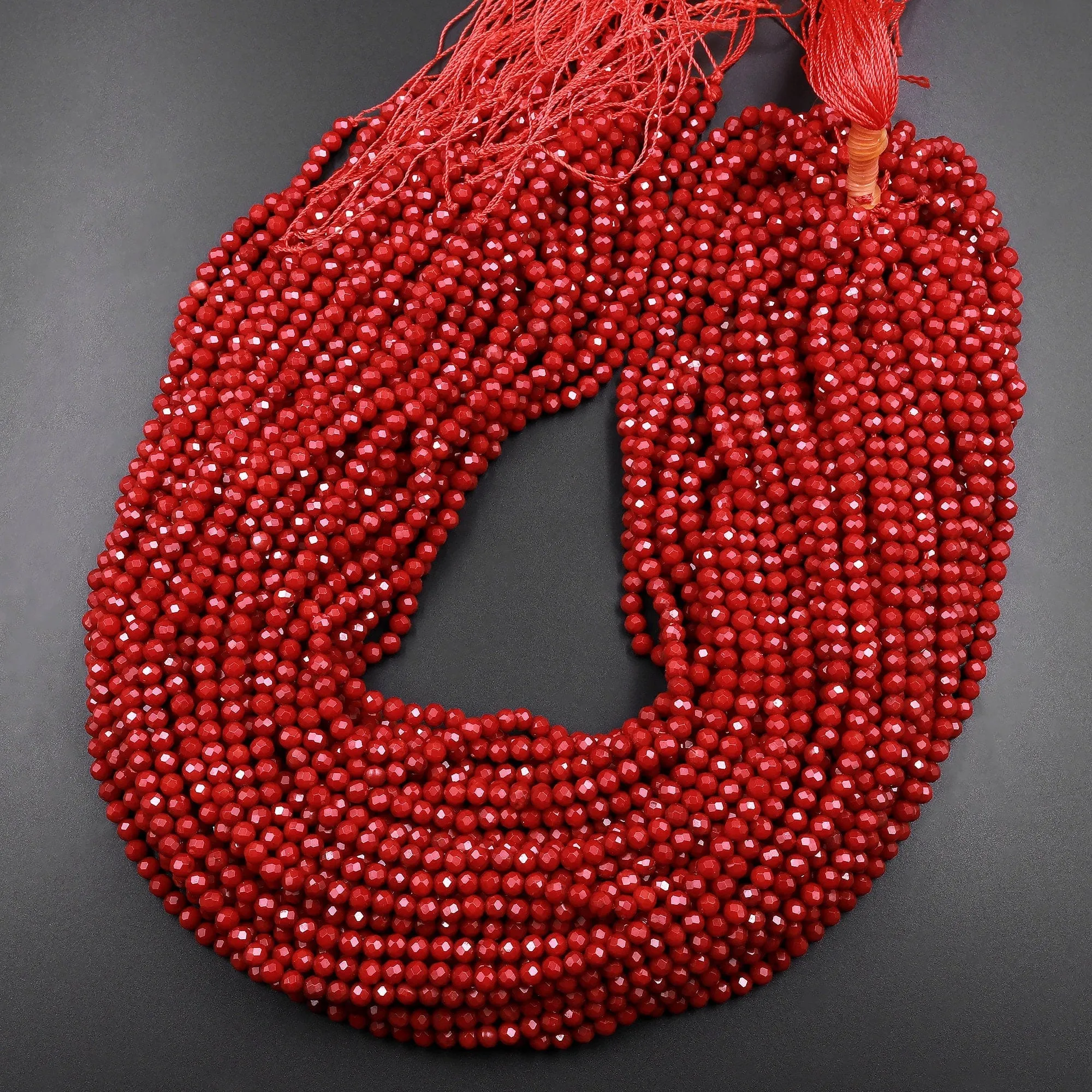 AAA Faceted Red Coral 2mm 3mm 4mm 6mm Round Beads Gemstone 15.5" Strand