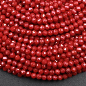 AAA Faceted Red Coral 2mm 3mm 4mm 6mm Round Beads Gemstone 15.5" Strand