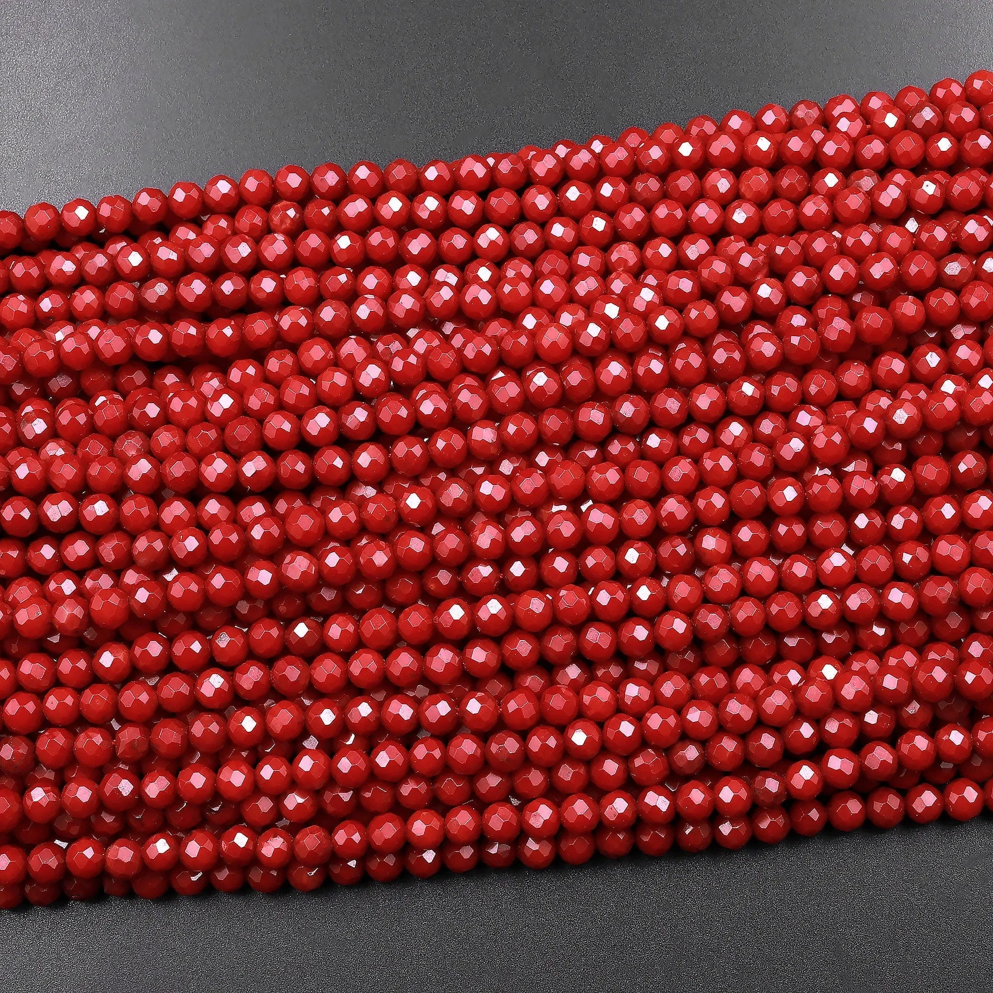 AAA Faceted Red Coral 2mm 3mm 4mm 6mm Round Beads Gemstone 15.5" Strand