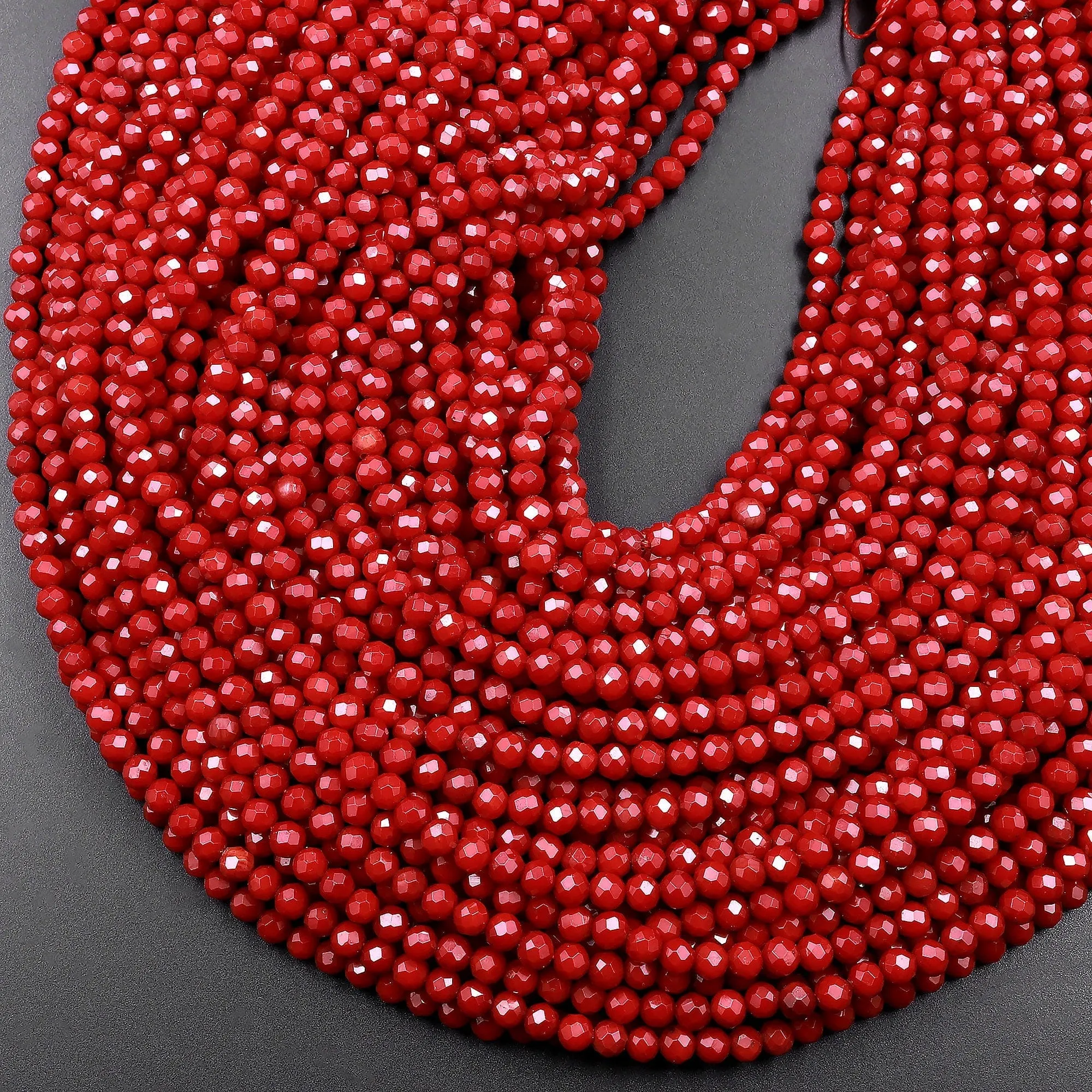 AAA Faceted Red Coral 2mm 3mm 4mm 6mm Round Beads Gemstone 15.5" Strand