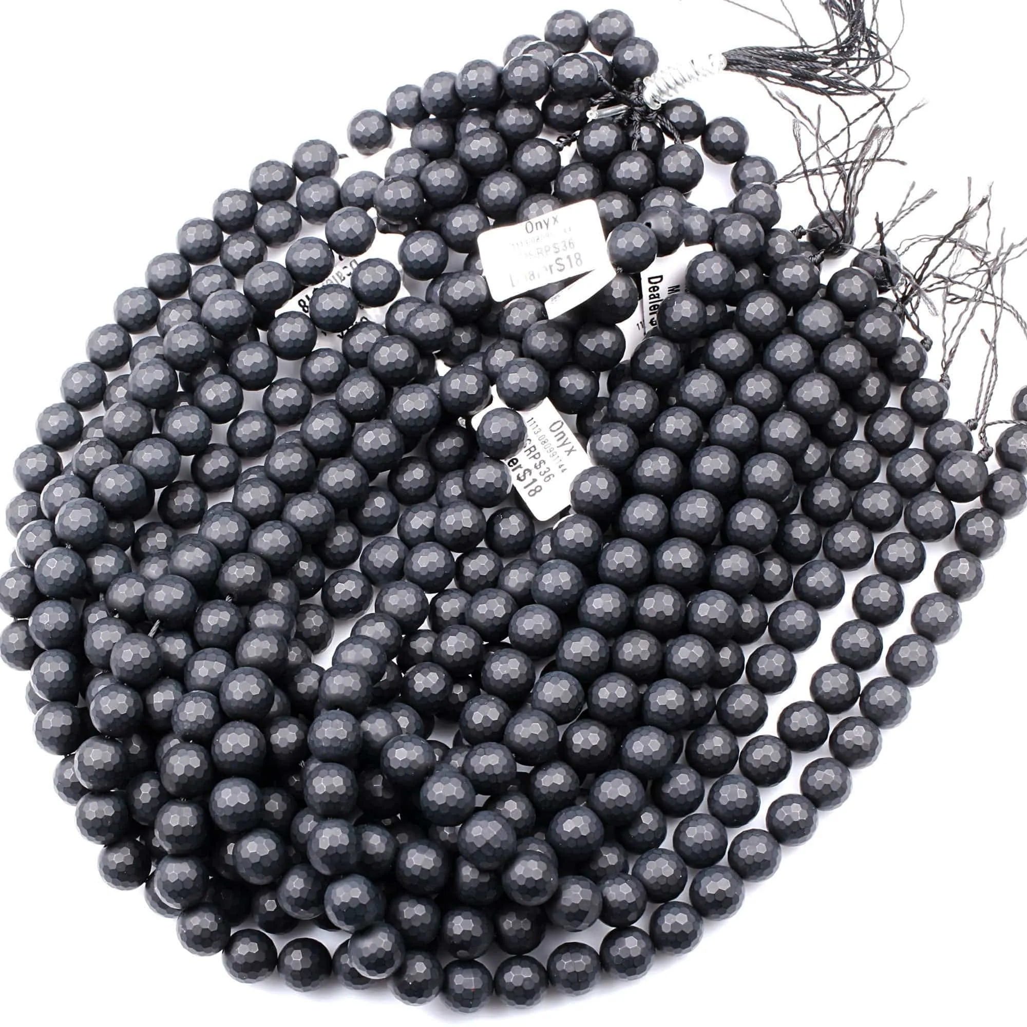 AAA Grade Natural Black Onyx Matte Faceted 4mm 6mm 8mm 10mm 12mm 14mm 16mm Round Beads 15.5" Strand