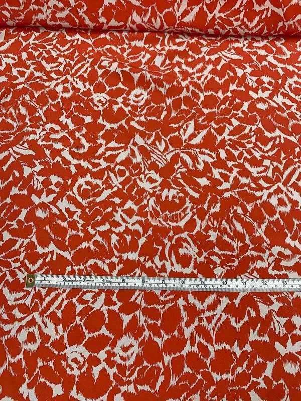 Abstract Leaf Graphic Printed Silk Crepe de Chine - Coral / White