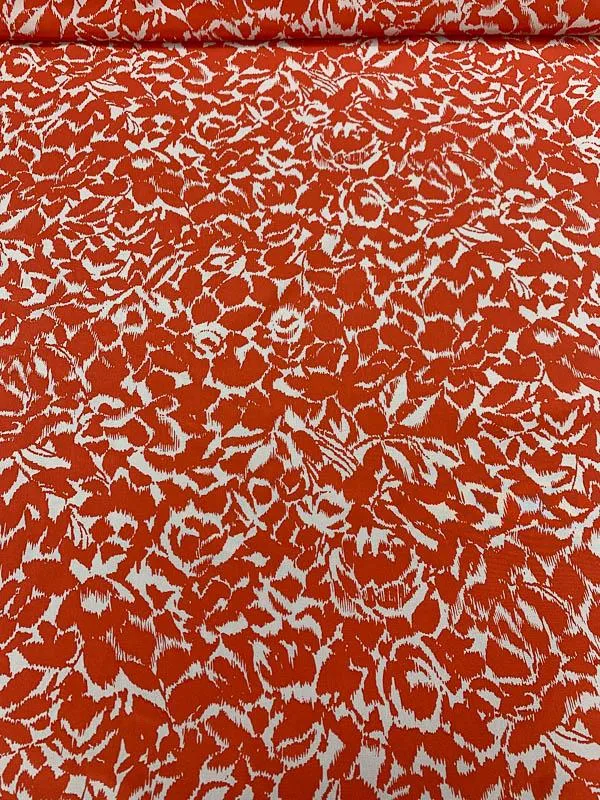 Abstract Leaf Graphic Printed Silk Crepe de Chine - Coral / White