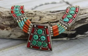 Agni Necklace with Tibetan Coral and Turquoise