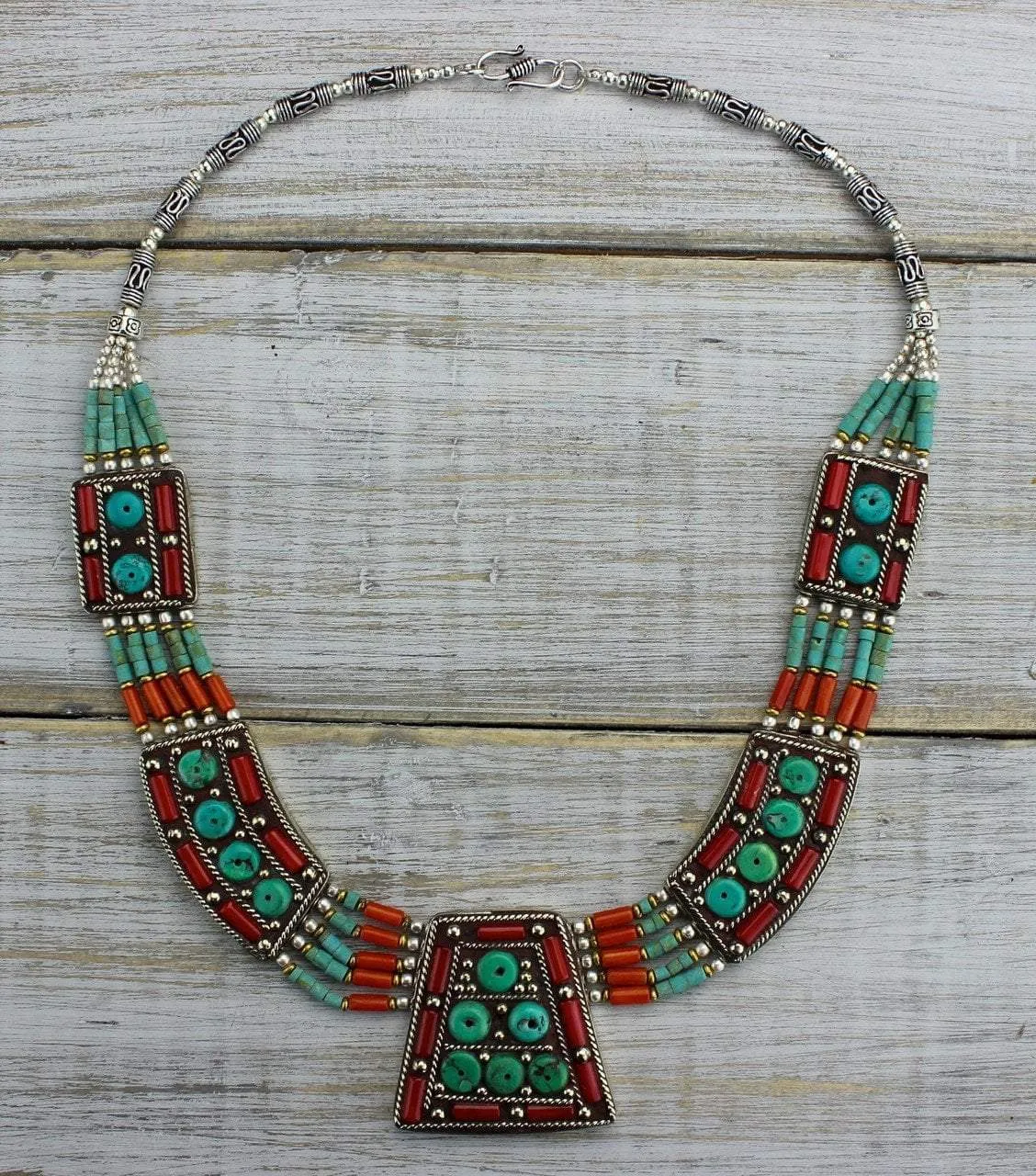 Agni Necklace with Tibetan Coral and Turquoise