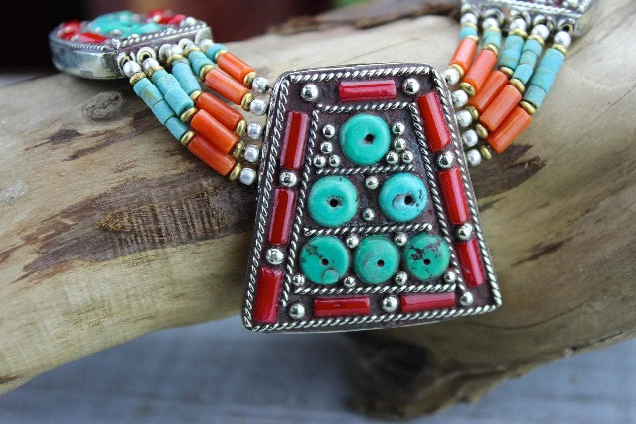 Agni Necklace with Tibetan Coral and Turquoise