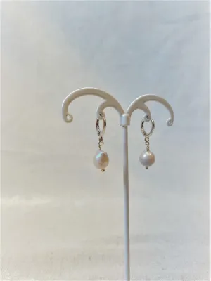 Alice Rose Jewellery - Small Pearl Hoop Earrings Silver