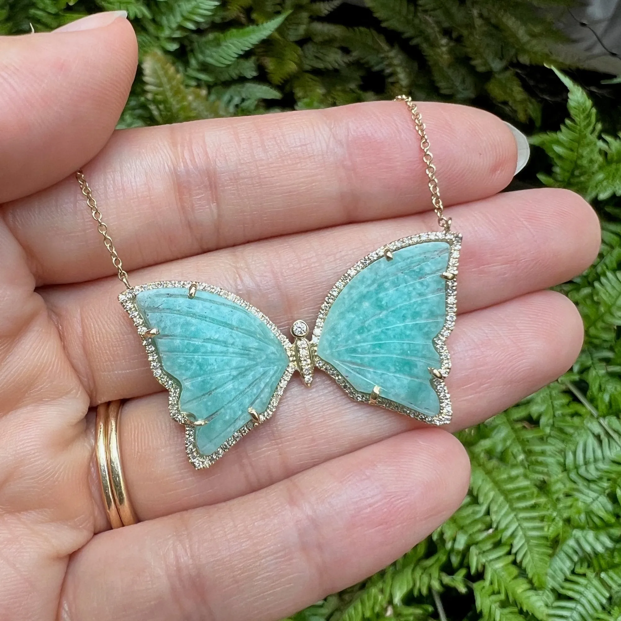 Amazonite Butterfly Necklace With Diamonds