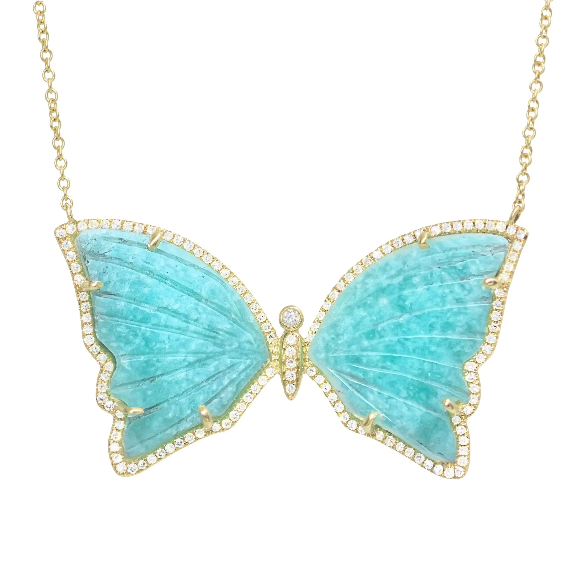 Amazonite Butterfly Necklace With Diamonds