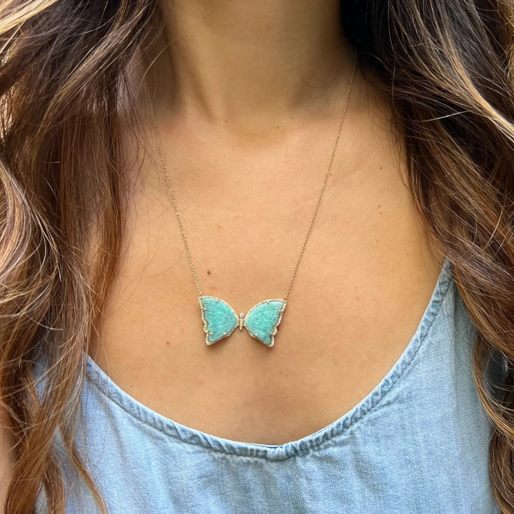 Amazonite Butterfly Necklace With Diamonds