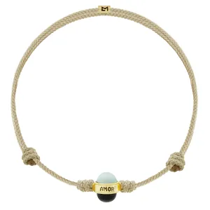 AMOR Cabochon Bead on Taupe Cord Bracelet