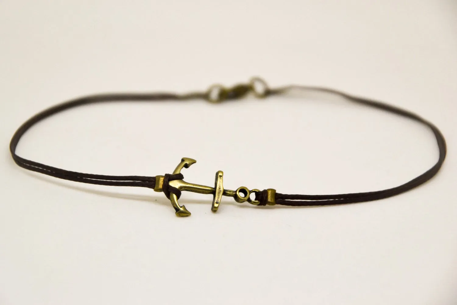 Anchor anklet for men, brown string, handmade beach summer ankle bracelet, customized gift for him