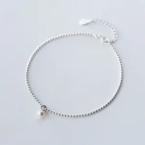 Anklet Female Korean Style Simple Light Bead Small Silver Ball Anklet Pearl Anklet