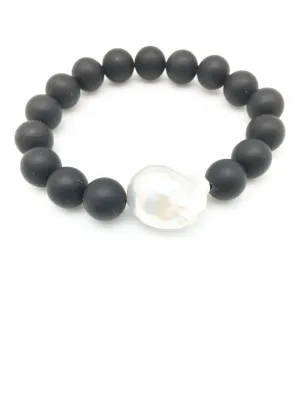 Annie baroque - black onyx / white baroque pearl