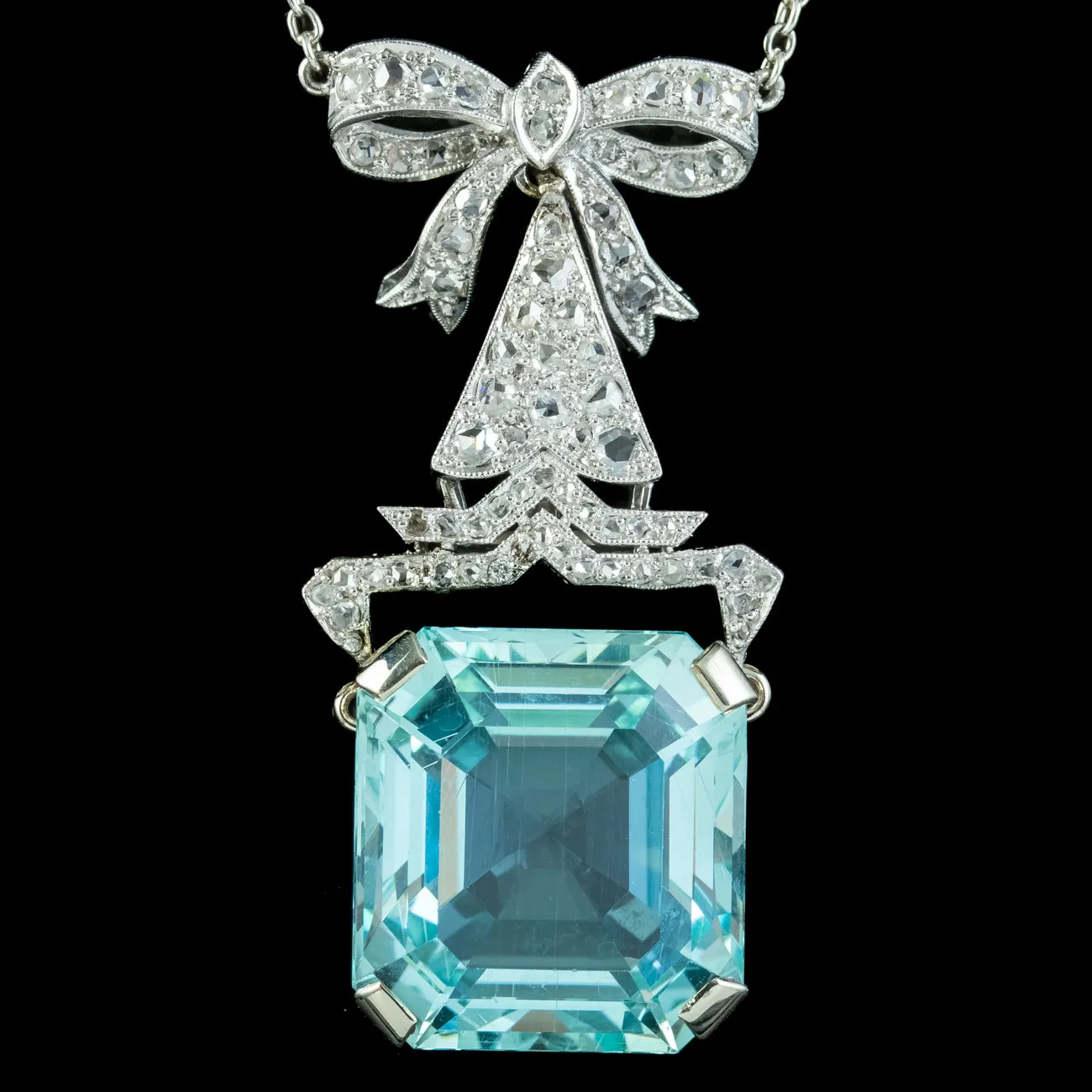 Antique Art Deco Aquamarine Diamond Lavaliere Necklace 30ct Aqua