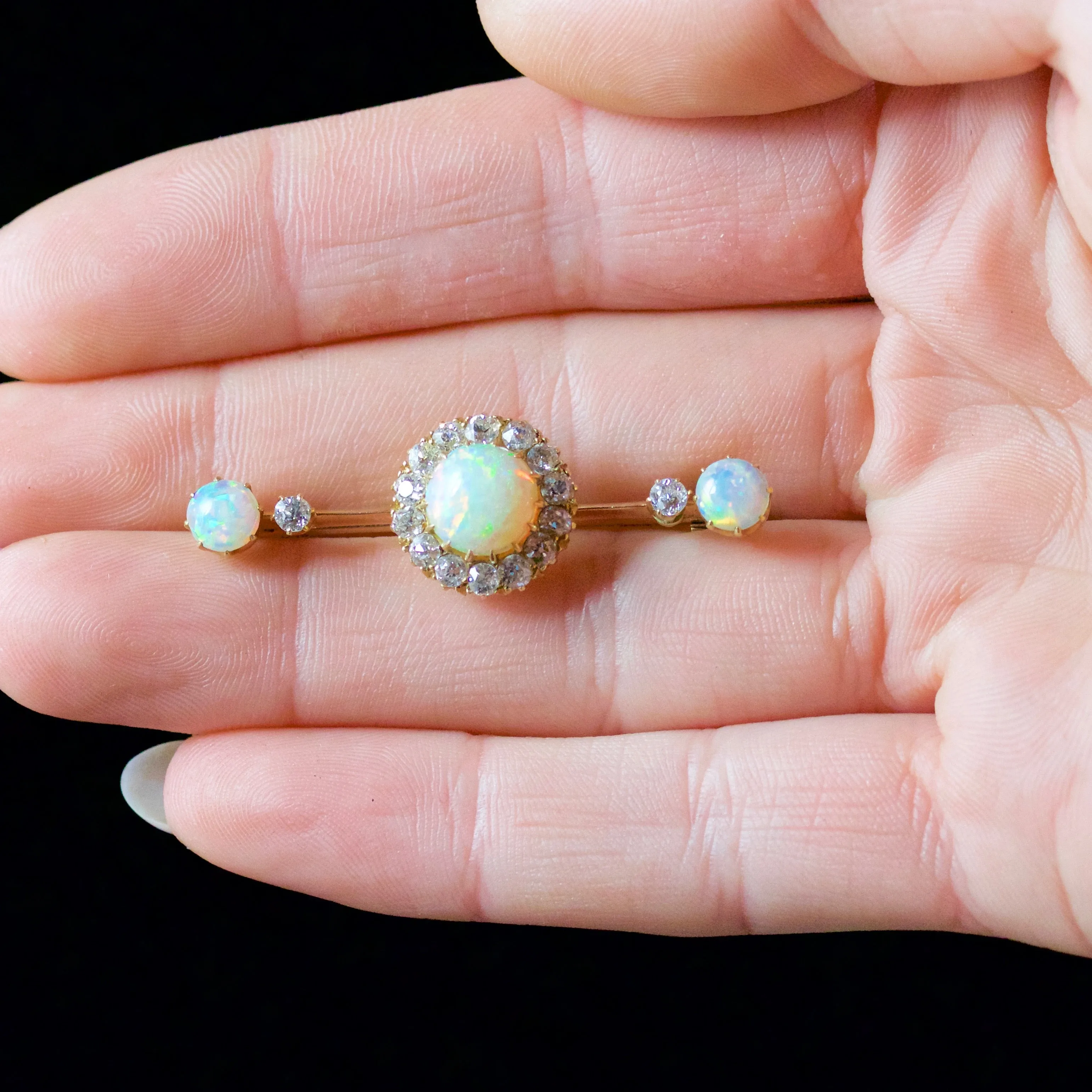 Antique Victorian Opal Diamond Brooch 18Ct Gold Circa 1880