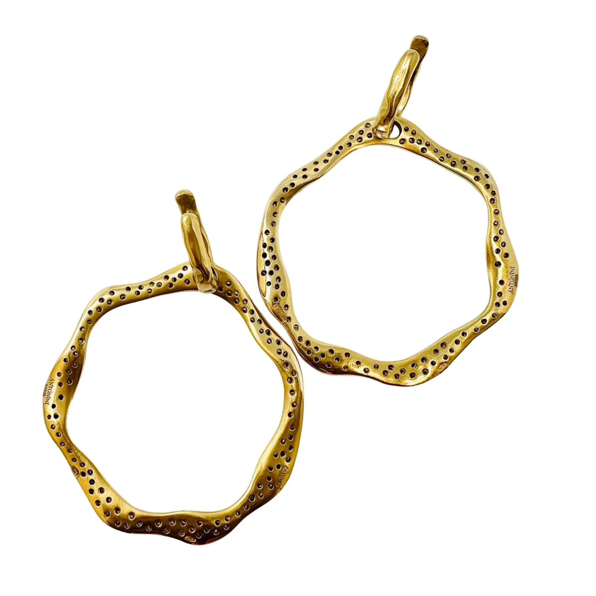 Antonini 18K Rose Gold Wavy Hoop Earrings with Diamonds