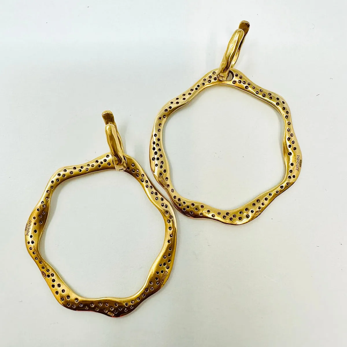 Antonini 18K Rose Gold Wavy Hoop Earrings with Diamonds