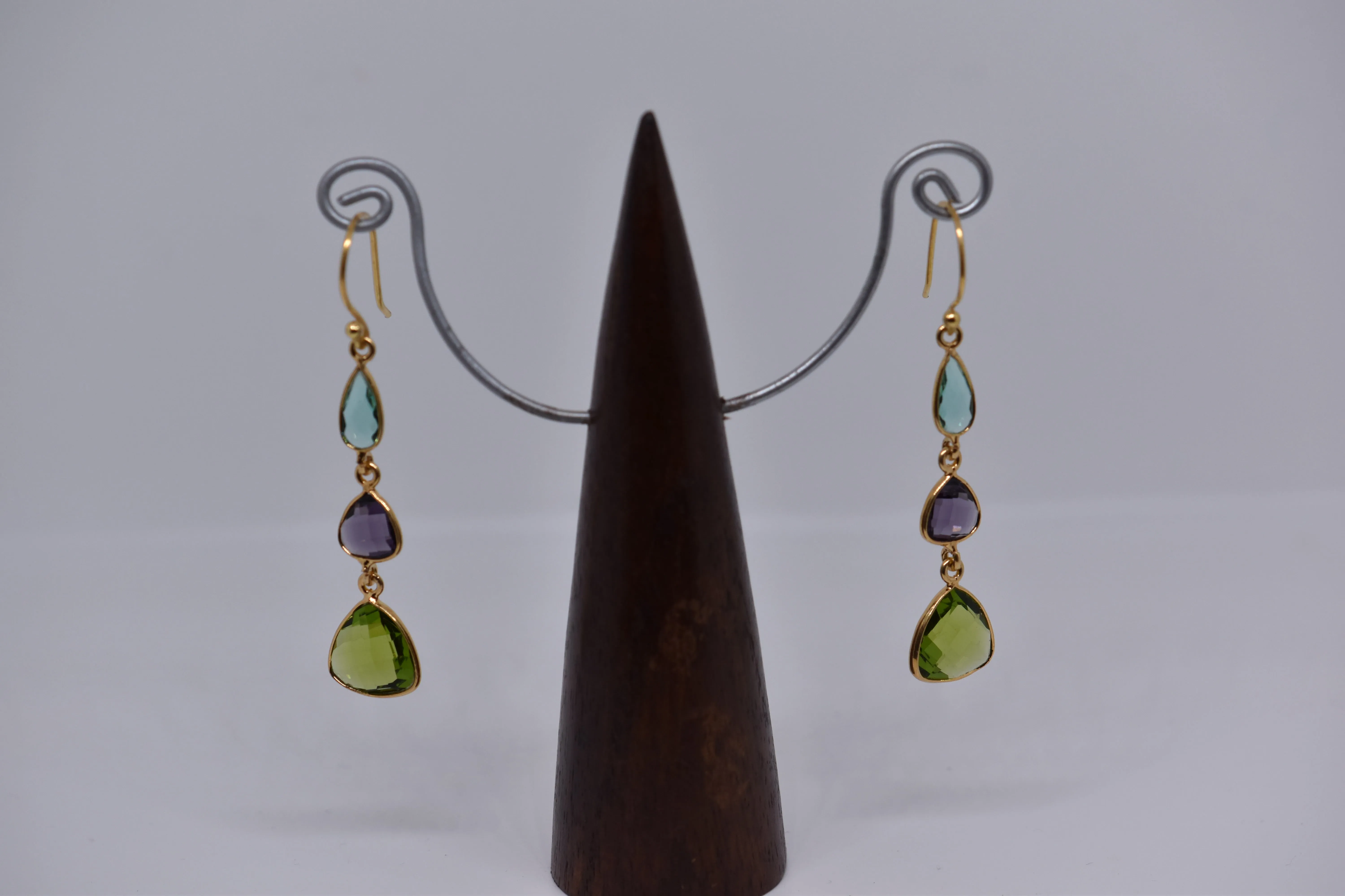 Apatite, Amethyst and Peridot Triple Threat Earrings