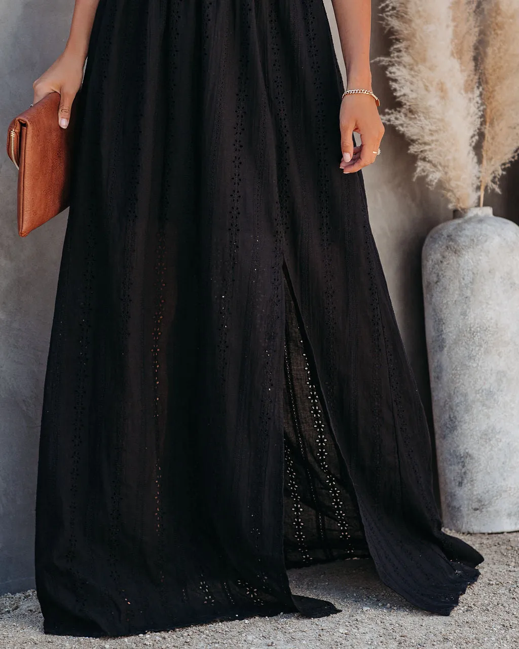 Archer Pocketed Lace Eyelet Maxi Dress - Black