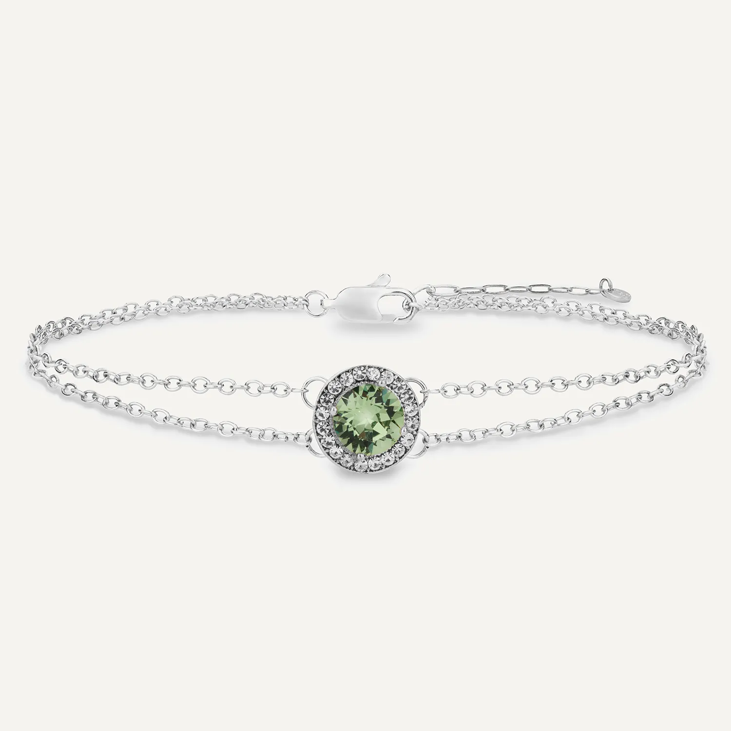 August Peridot-Colour Birthstone Clasp Bracelet In Silver-Tone