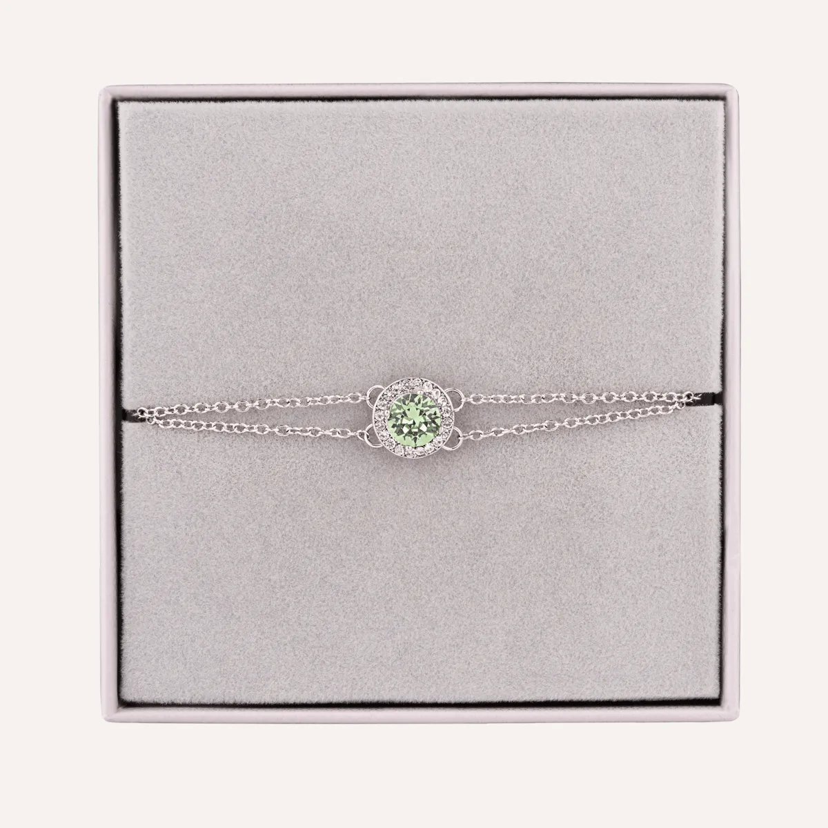 August Peridot-Colour Birthstone Clasp Bracelet In Silver-Tone