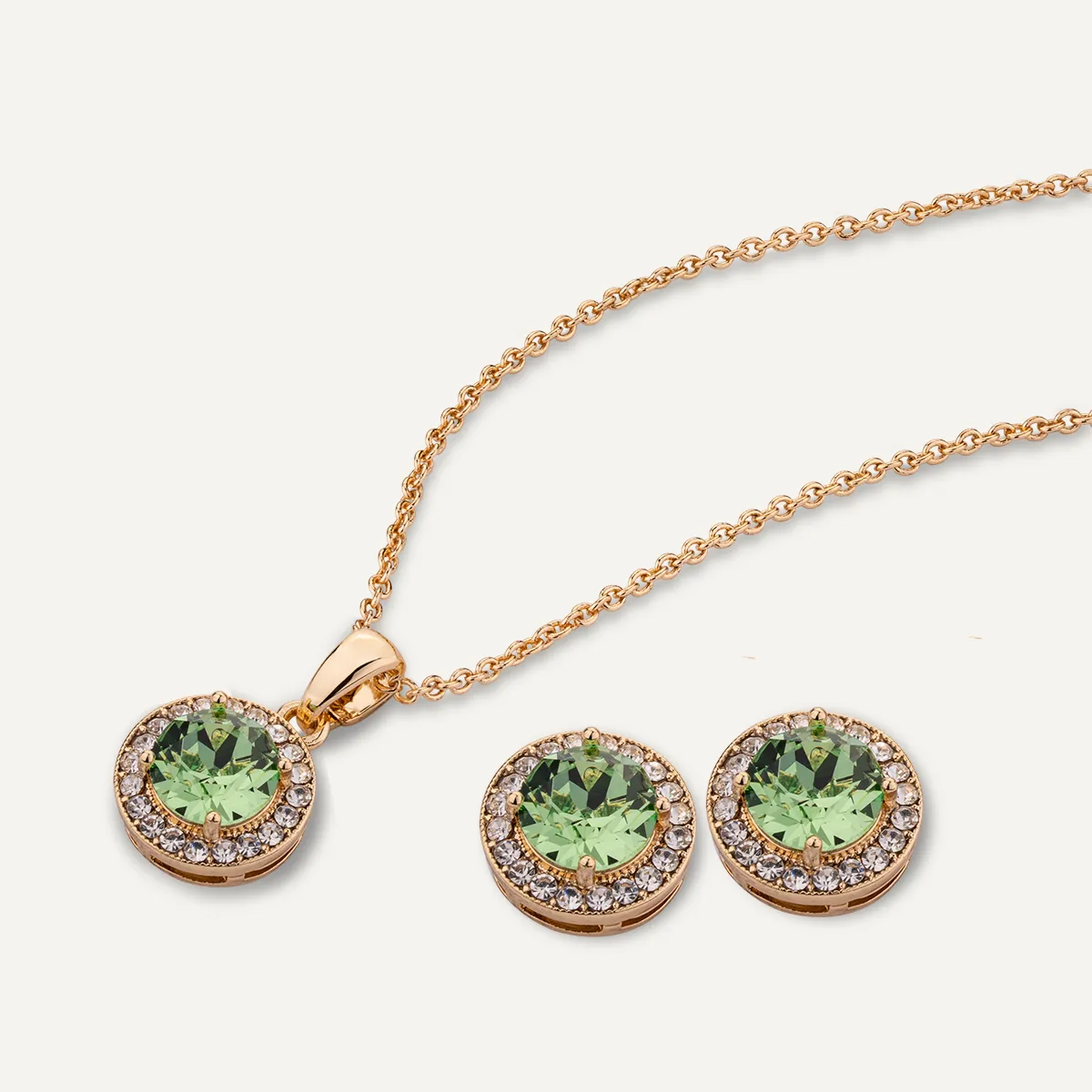 August Peridot-Colour Birthstone Necklace & Earring Set In Gold-Tone