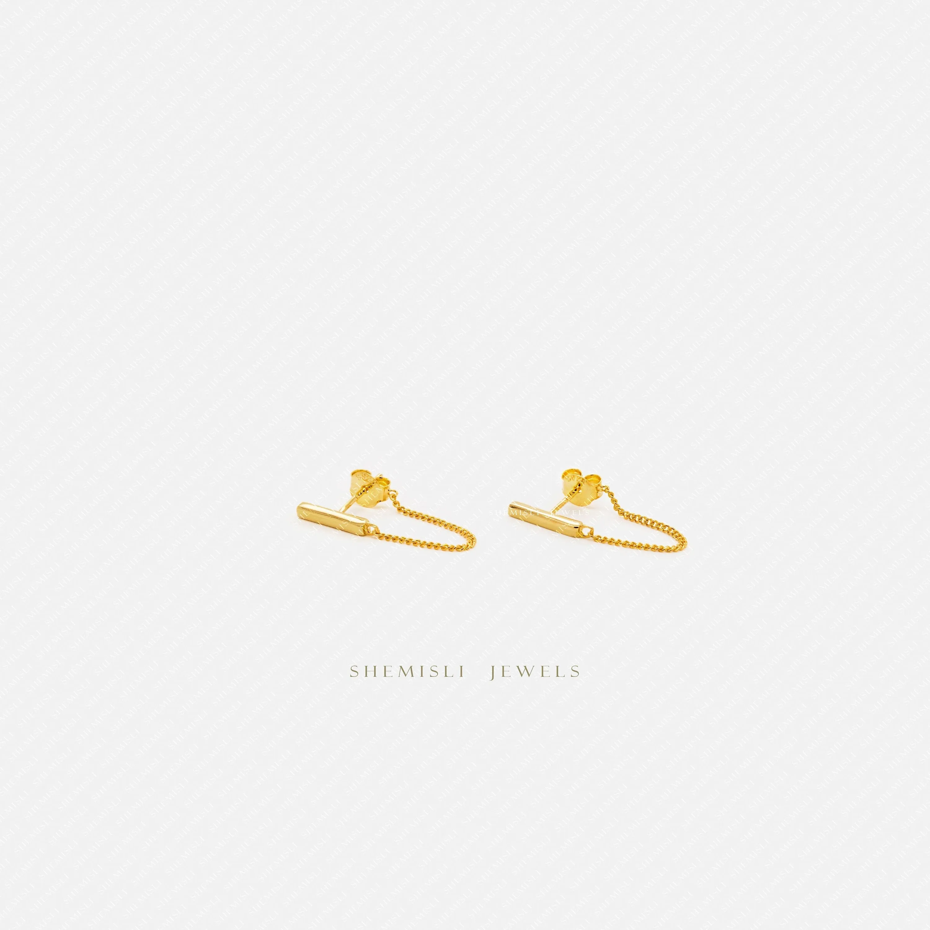 Bar With Chain Studs Earrings, Unisex, Gold, Silver SHEMISLI SS363