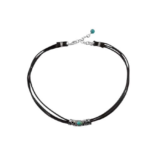 Barse Turquoise Leather Cord Necklace