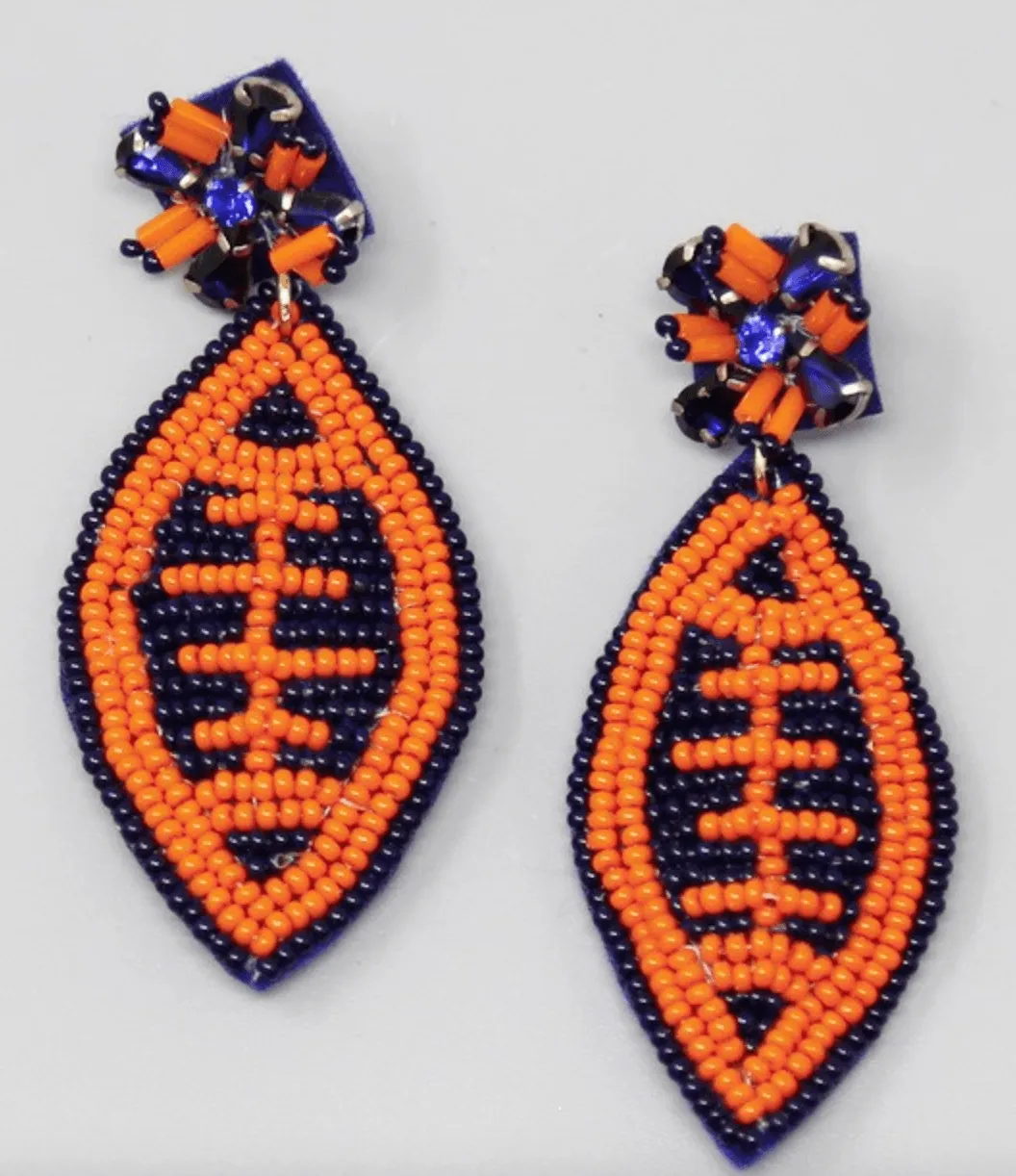 Beaded football earrings in various styles