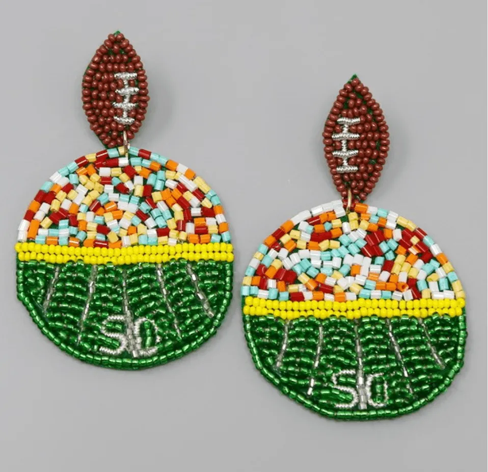 Beaded football earrings in various styles