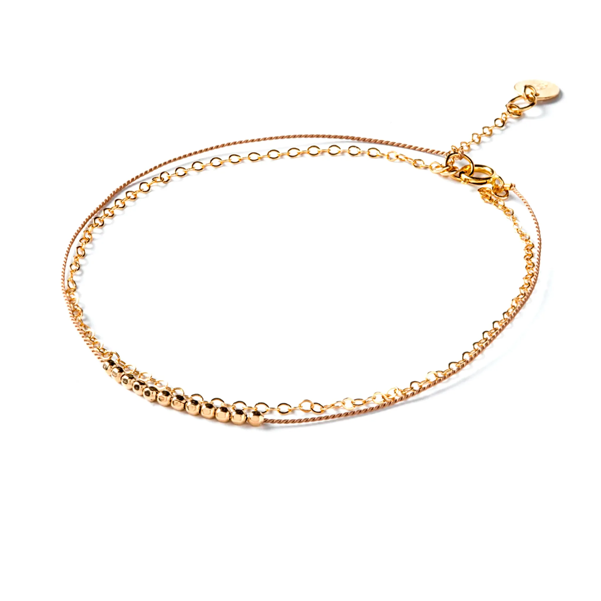 Beaded Gold and Silk Anklet