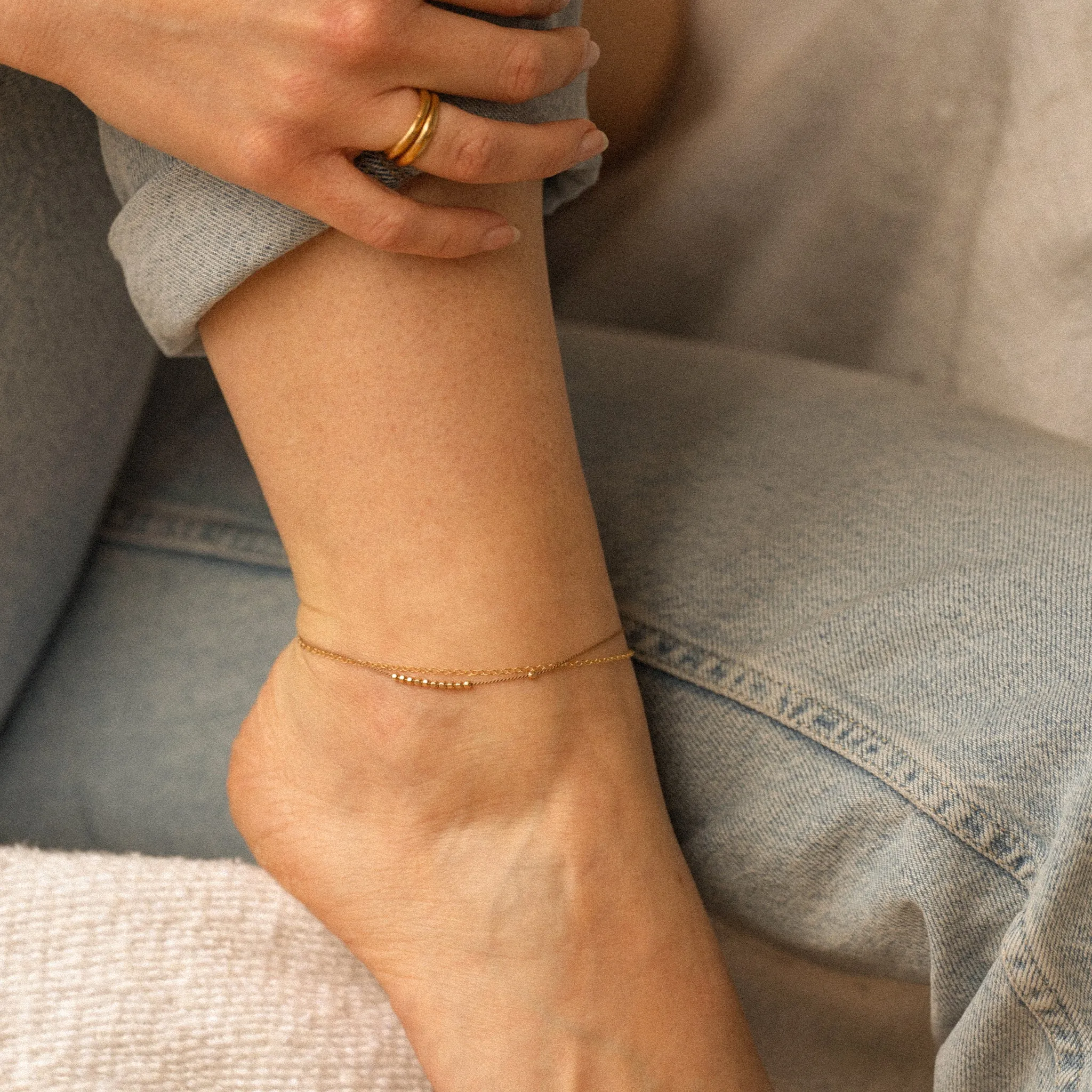 Beaded Gold and Silk Anklet