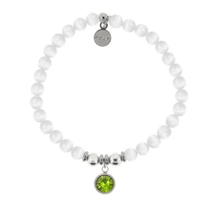 Birthstone Collection - August Peridot Crystal Charm with White Cats Eye Charity Bracelet