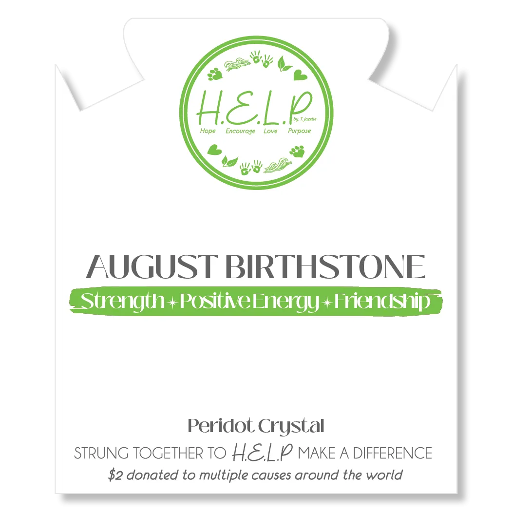 Birthstone Collection - August Peridot Crystal Charm with White Cats Eye Charity Bracelet