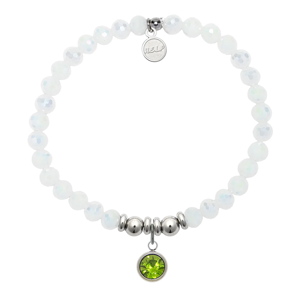 Birthstone Collection - August Peridot Crystal Charm with White Crystal Charity Bracelet