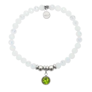 Birthstone Collection - August Peridot Crystal Charm with White Crystal Charity Bracelet