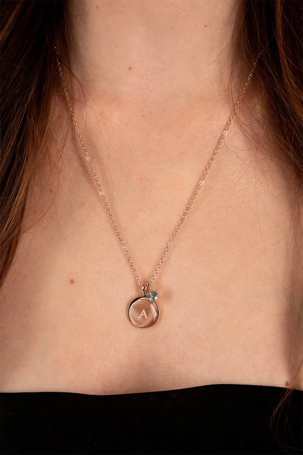 Birthstone March Necklace 14K Rose Gold Plated