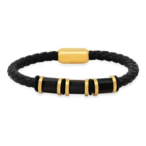 Black Braided Simulated Onyx Leather Bracelet