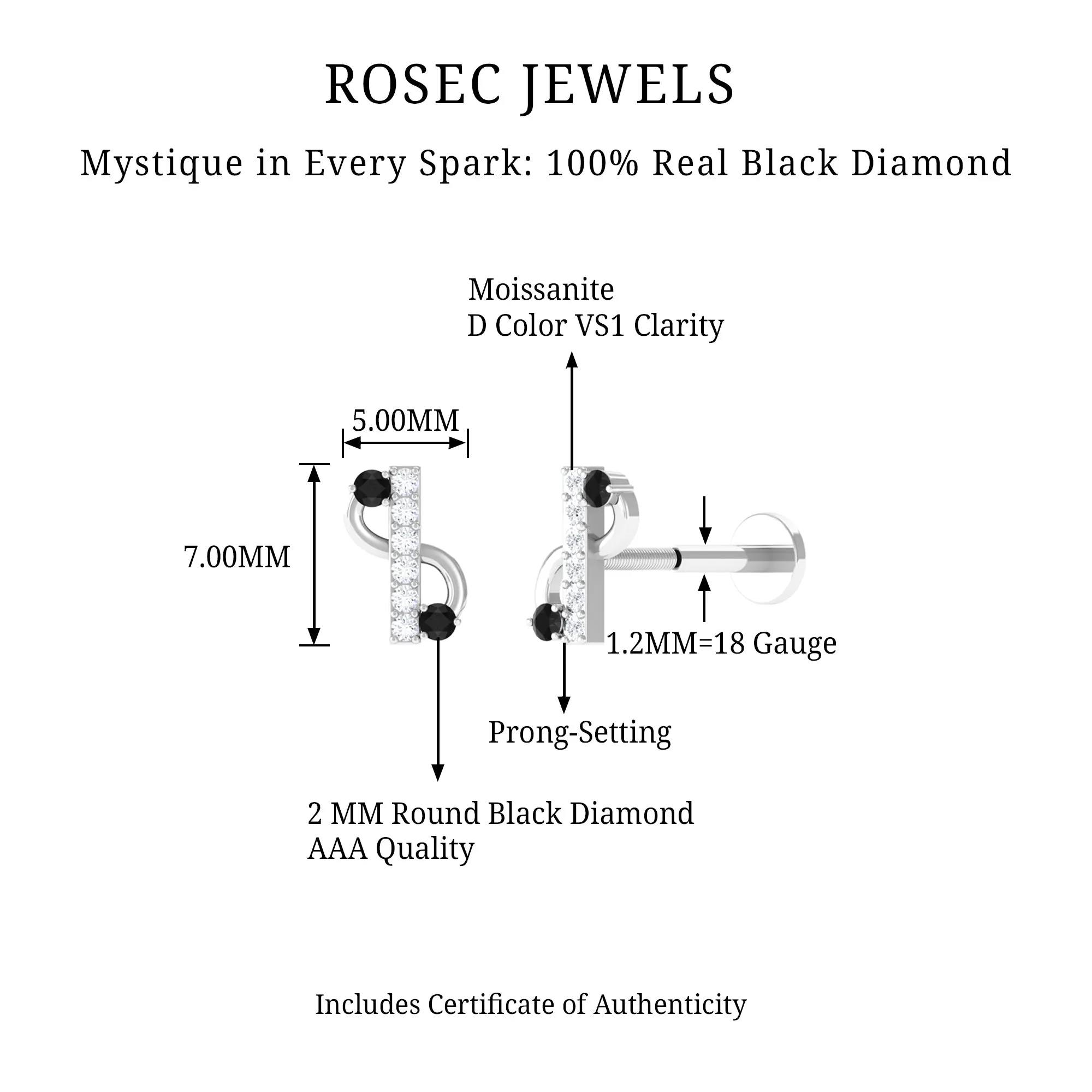 Black Diamond and Moissanite Infinity Tragus Earring