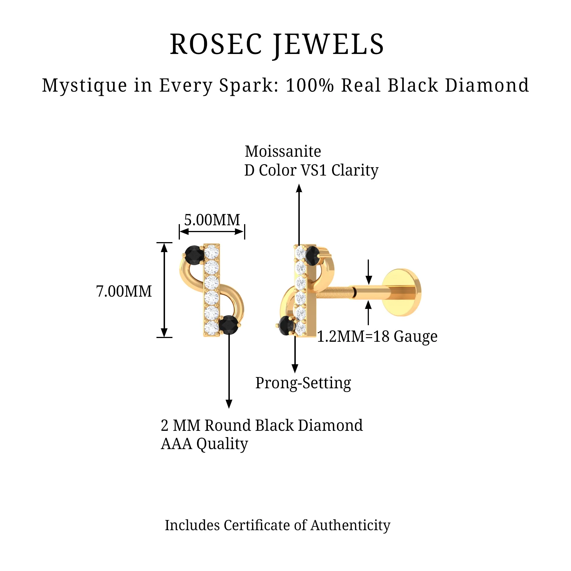 Black Diamond and Moissanite Infinity Tragus Earring