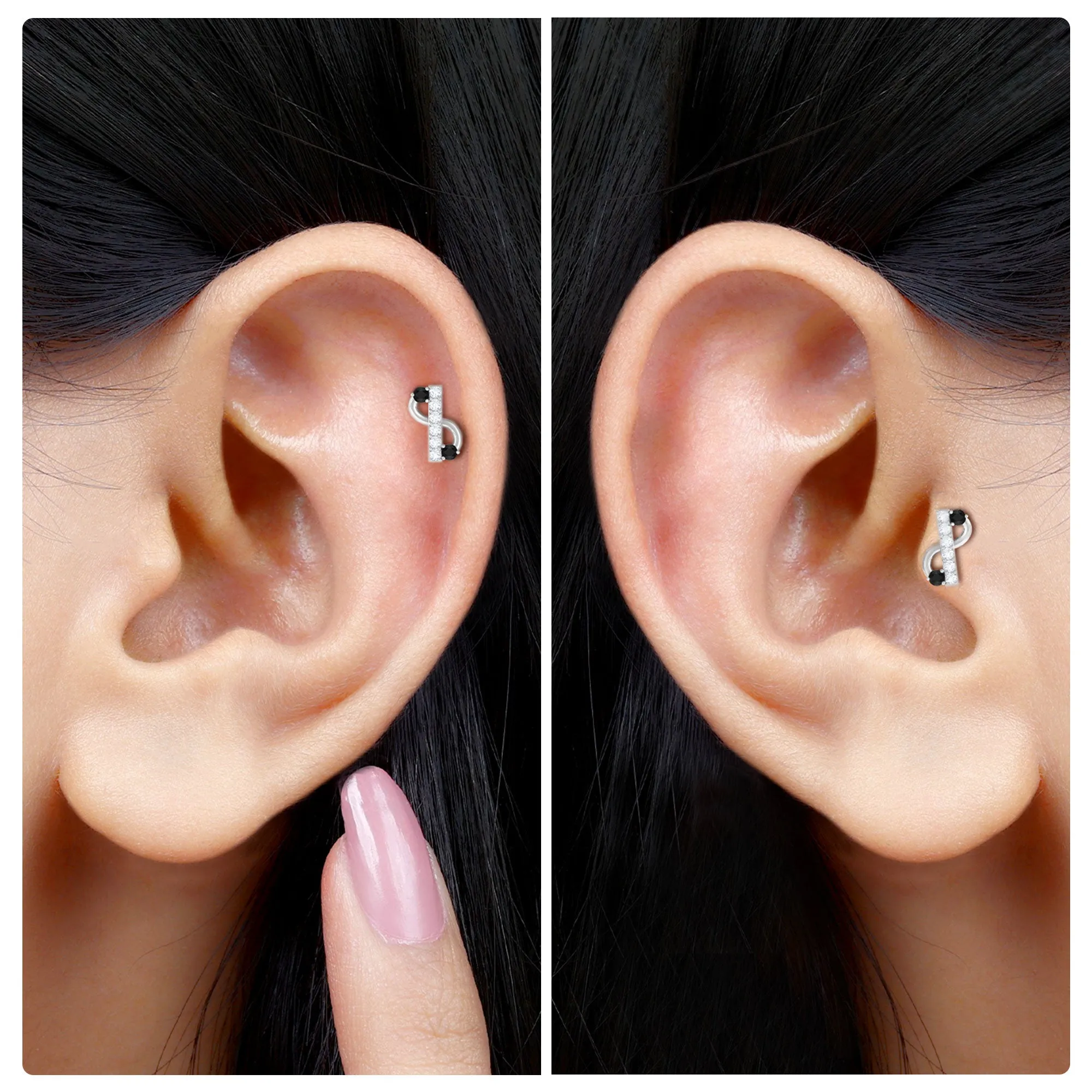 Black Diamond and Moissanite Infinity Tragus Earring