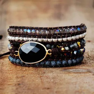 Black Onyx Mix 5 Wraps Bracelet