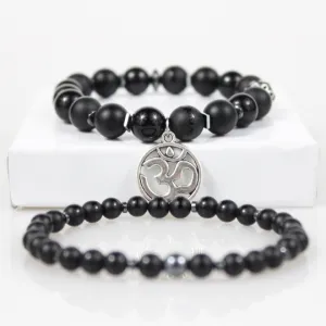 Black Onyx OM Bead Bracelet Set